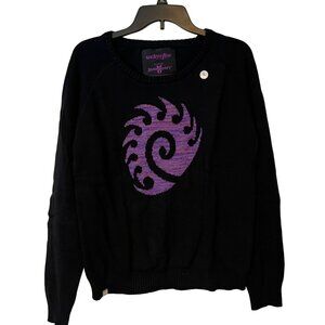 Starcraft Sweater Womens Large Black Purple Logo Crewneck Cosplay Welovefine NEW